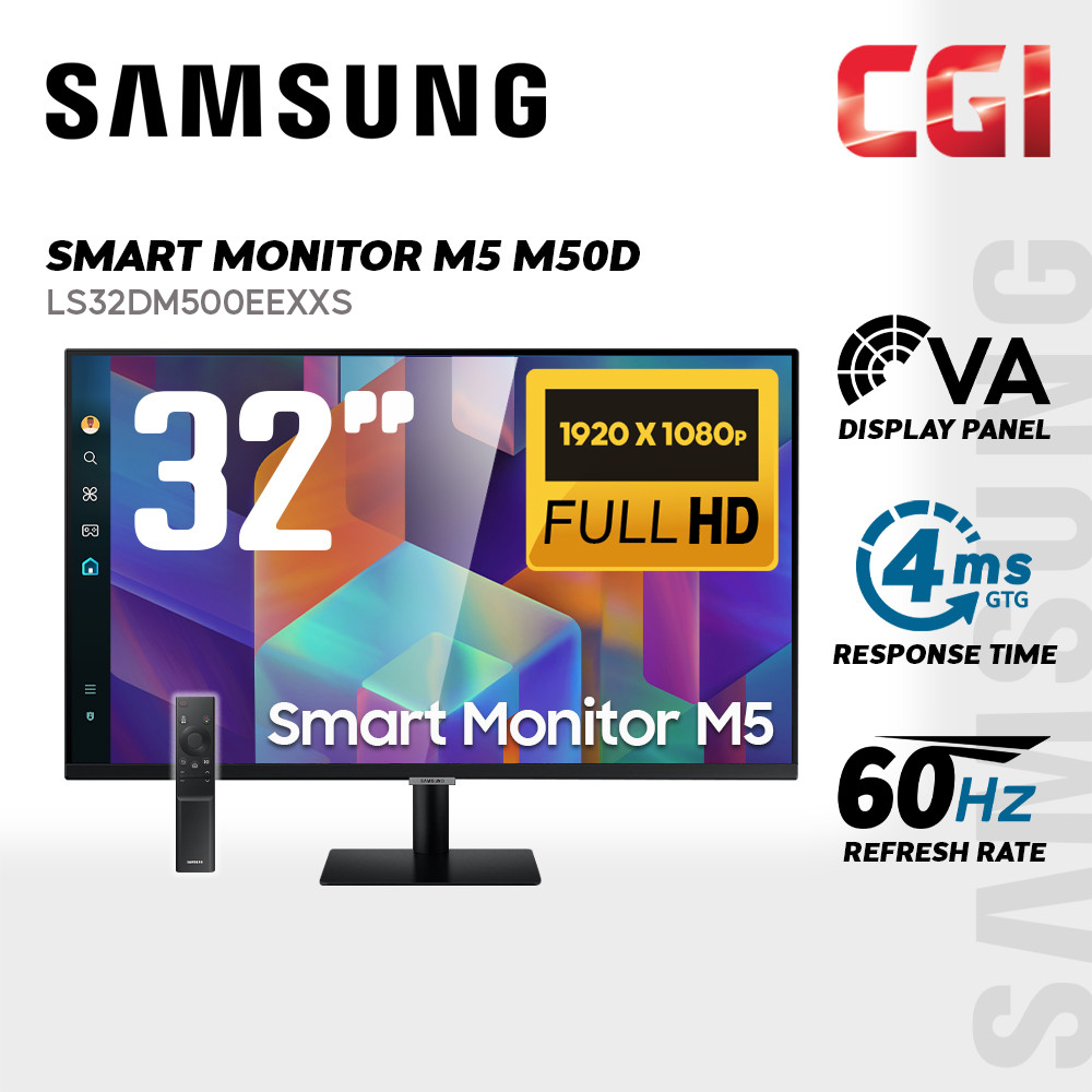 Samsung 32" M5 LS32DM500EEXXS VA FHD 60Hz 4ms HDR10 Tizen Build In Speaker Smart Monitor