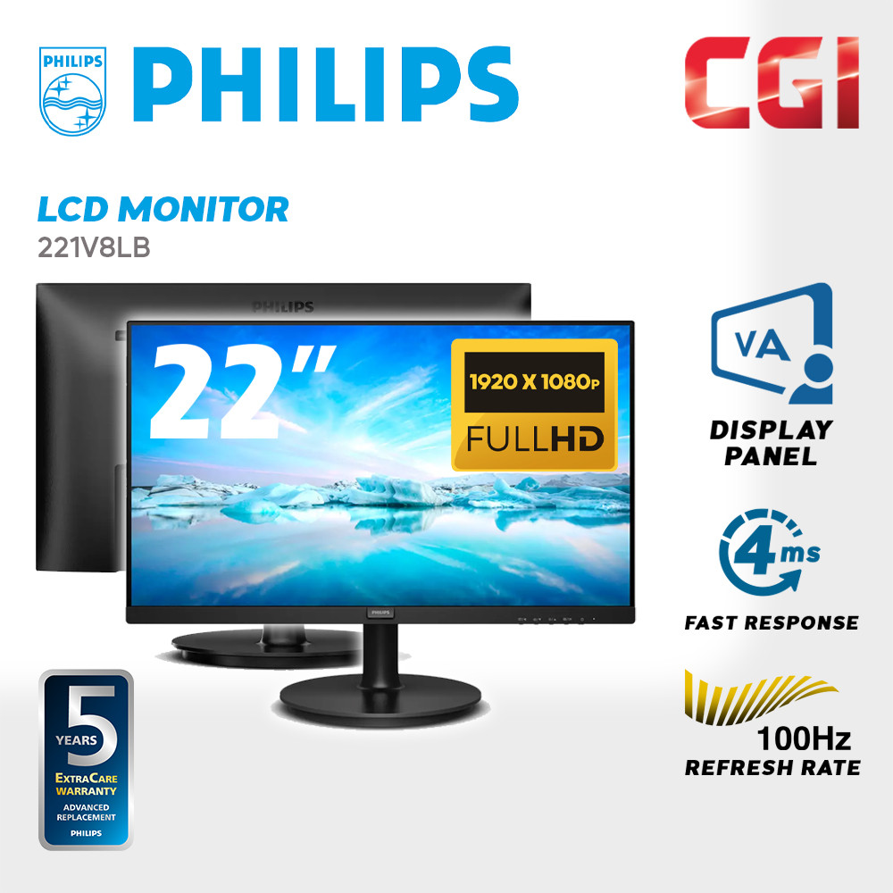 Philips 21.5" 221V8LB VA FHD Adaptive Sync 100Hz 4ms Monitor