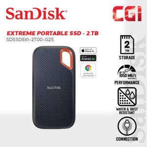 Sandisk 2TB 1050MB/s USB 3.2 Portable Extreme SSD - Black (SDSSDE61-2T00-G25)