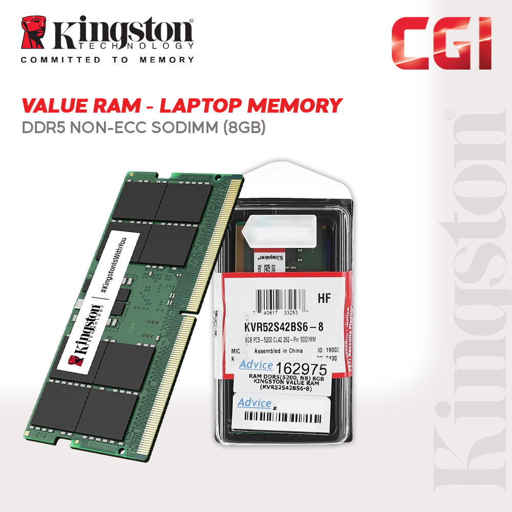 Kingston 8GB DDR5-5200MHz CL42 262-Pin SODIMM Value RAM - KVR52S42BS6-8