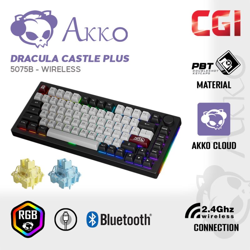 Akko Dracula Castle 5075B Plus PBT Doubleshot RGB Tri-Mode Wireless Keyboard