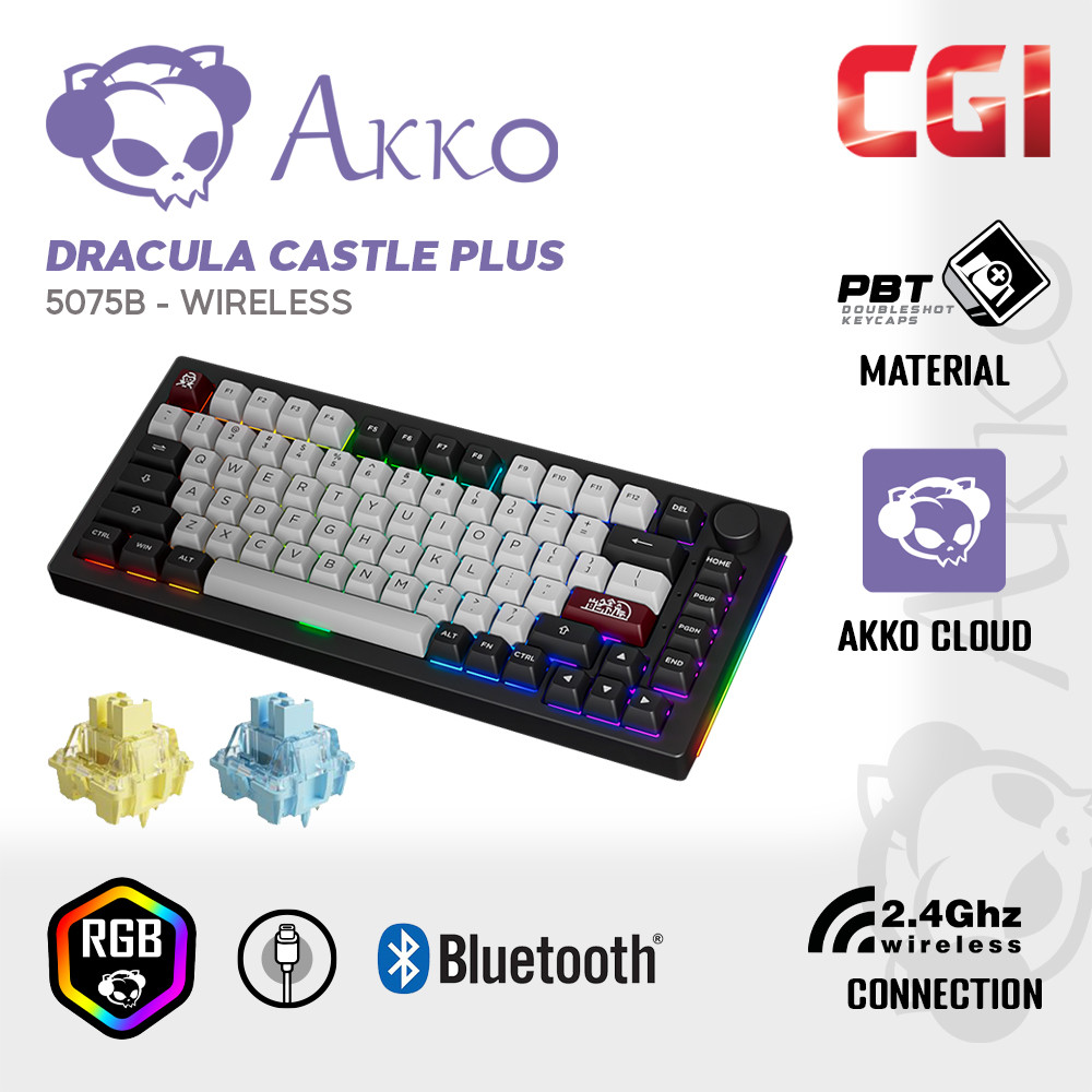 Akko Dracula Castle 5075B Plus PBT Doubleshot RGB Tri-Mode Wireless Keyboard