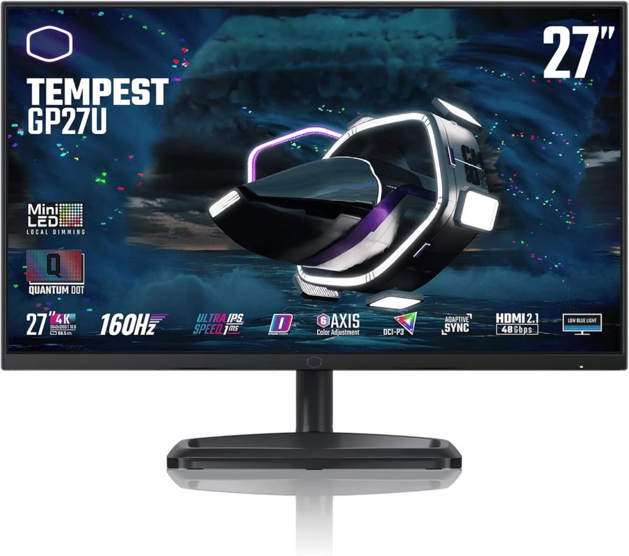 Cooler Master 27" Tempest GP27U Quantum Dot Mini LED IPS 4K UHD HDR1000 Adaptive Sync 160Hz 1ms HALO Ring Ergonomic Gaming Monitor