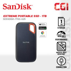 Sandisk 1TB 1050MB/s USB 3.2 Portable Extreme SSD - Black (SDSSDE61-1T00-G25)