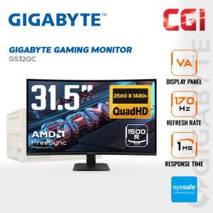 Gigabyte 31.5" GS32QC Superspeed VA QHD Freesync Premium Adaptive Sync 165Hz 1ms Curved Gaming Monitor