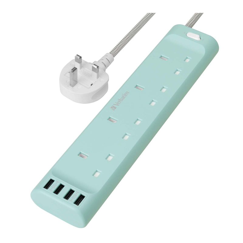 Verbatim 13A 4 AC Outlet 4 USB-A Powers Power Strip Surge Protector (UK)