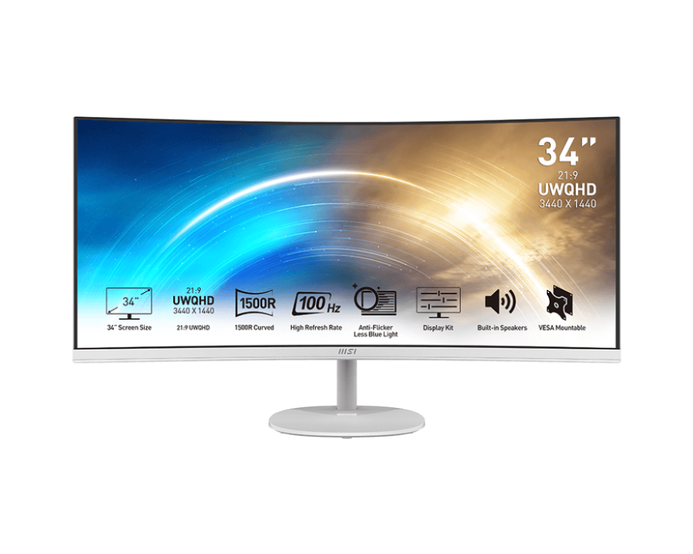 MSI 34" MP341CQW VA UWQHD Freesync 100Hz 1ms Built-In Speaker Curved Business Productivity Gaming Monitor