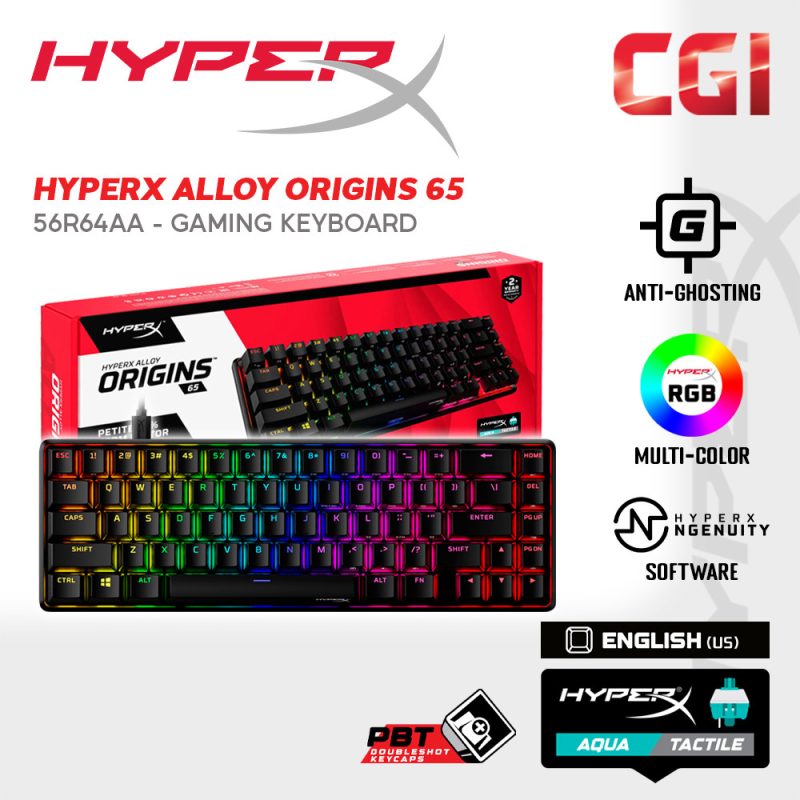 HyperX Alloy Origins 65 HX Aqua Doubleshot PBT Mechanical Wired Gaming Keyboard - 56R64AA