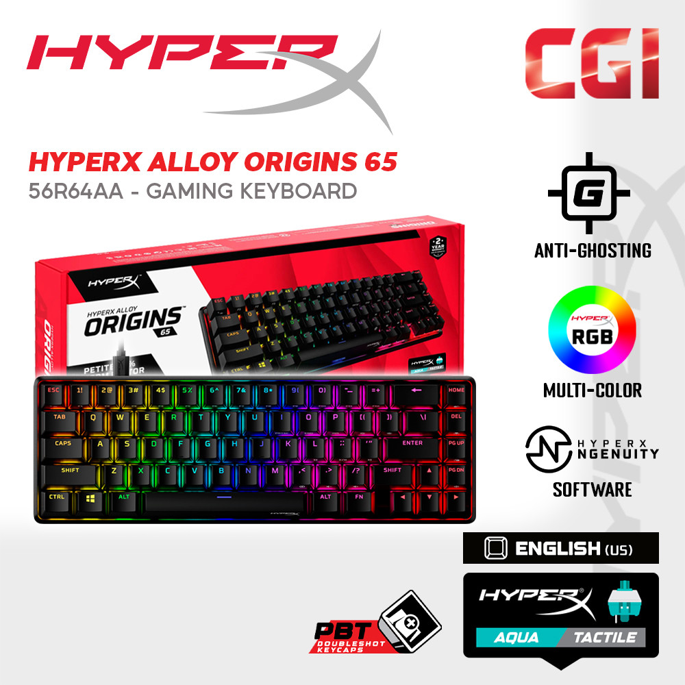 HyperX Alloy Origins 65 HX Aqua Doubleshot PBT Mechanical Wired Gaming Keyboard - 56R64AA