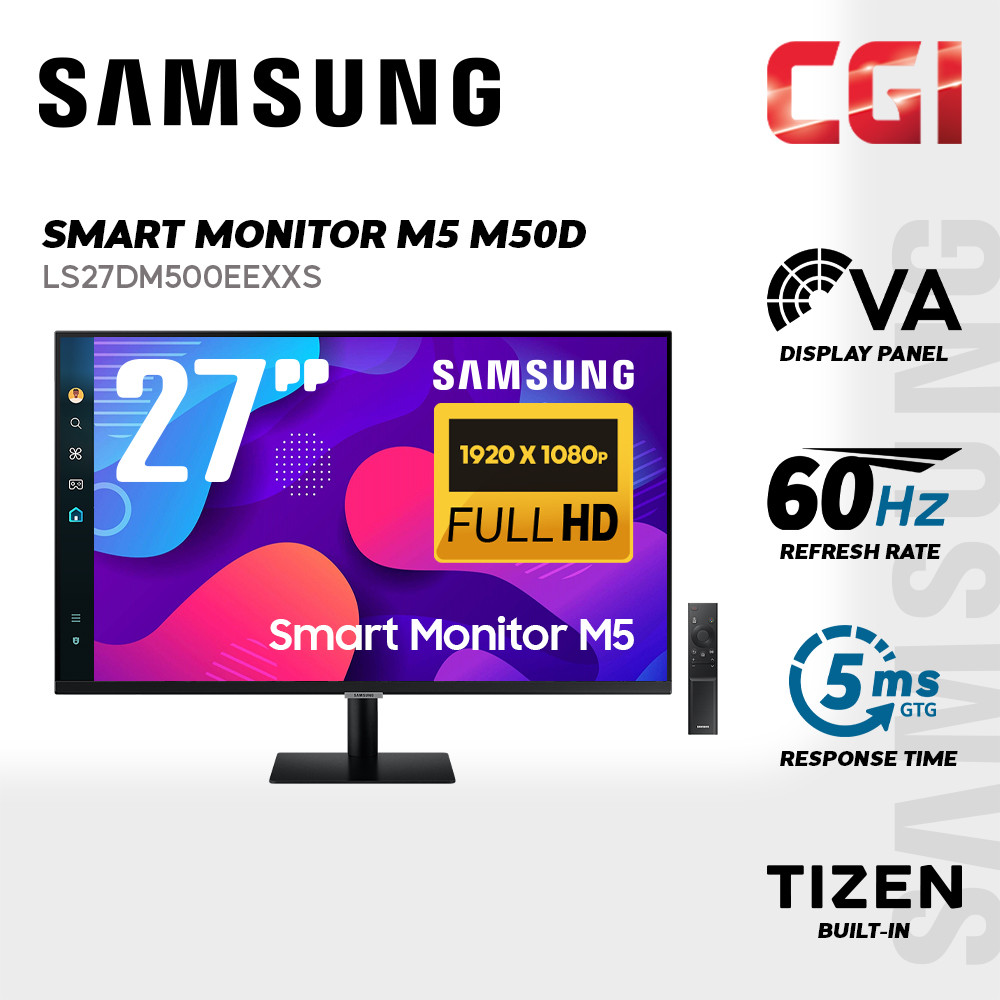 Samsung 27" LS27DM500EEXXS M5 M50D Tizen VA FHD HDR10 60Hz 4ms Build In Speaker Smart Monitor