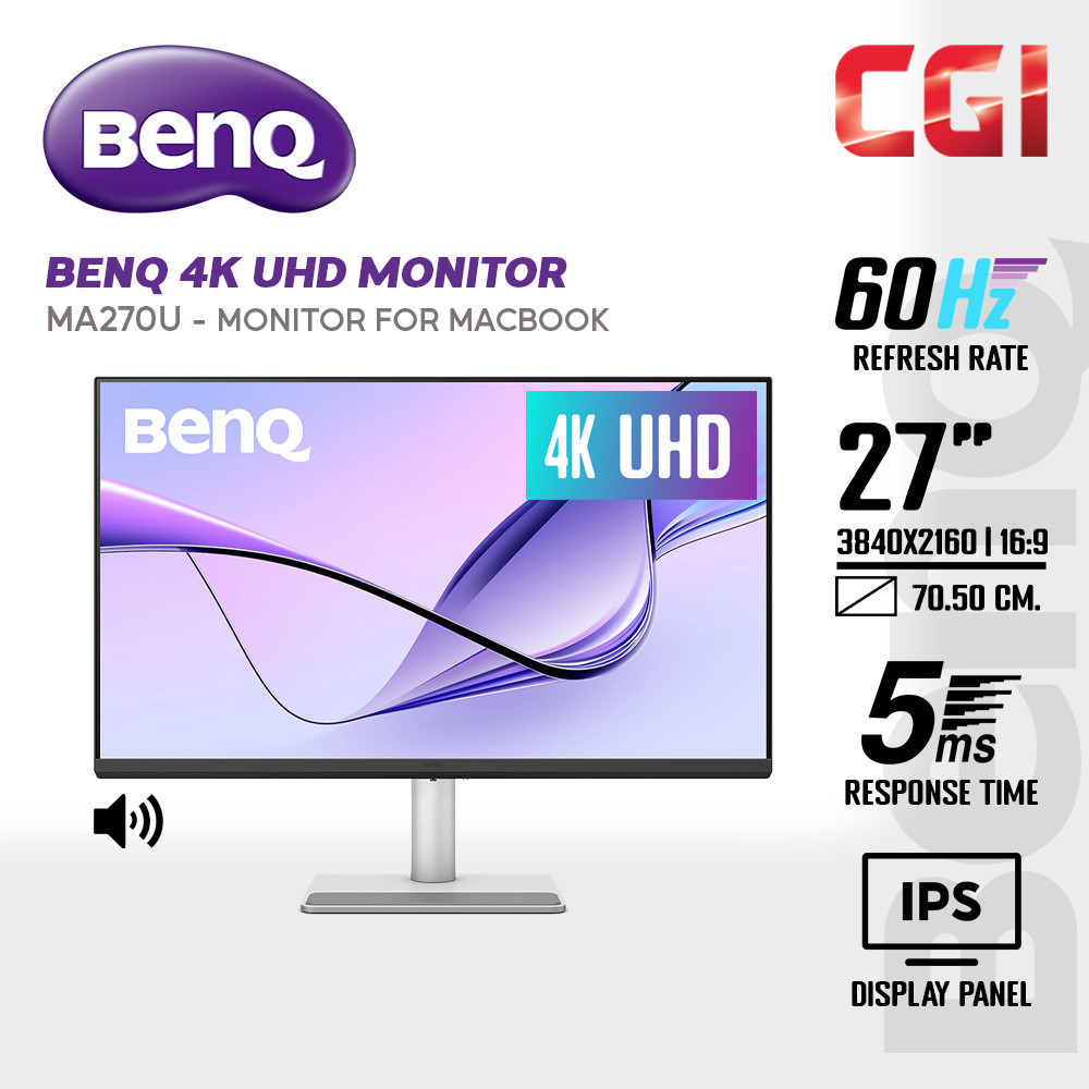 BenQ 27" MA270U IPS 4K UHD HDR400 60Hz 5ms Built-In Speaker PD90W USB-C Ergonomic Monitor For Macbooks