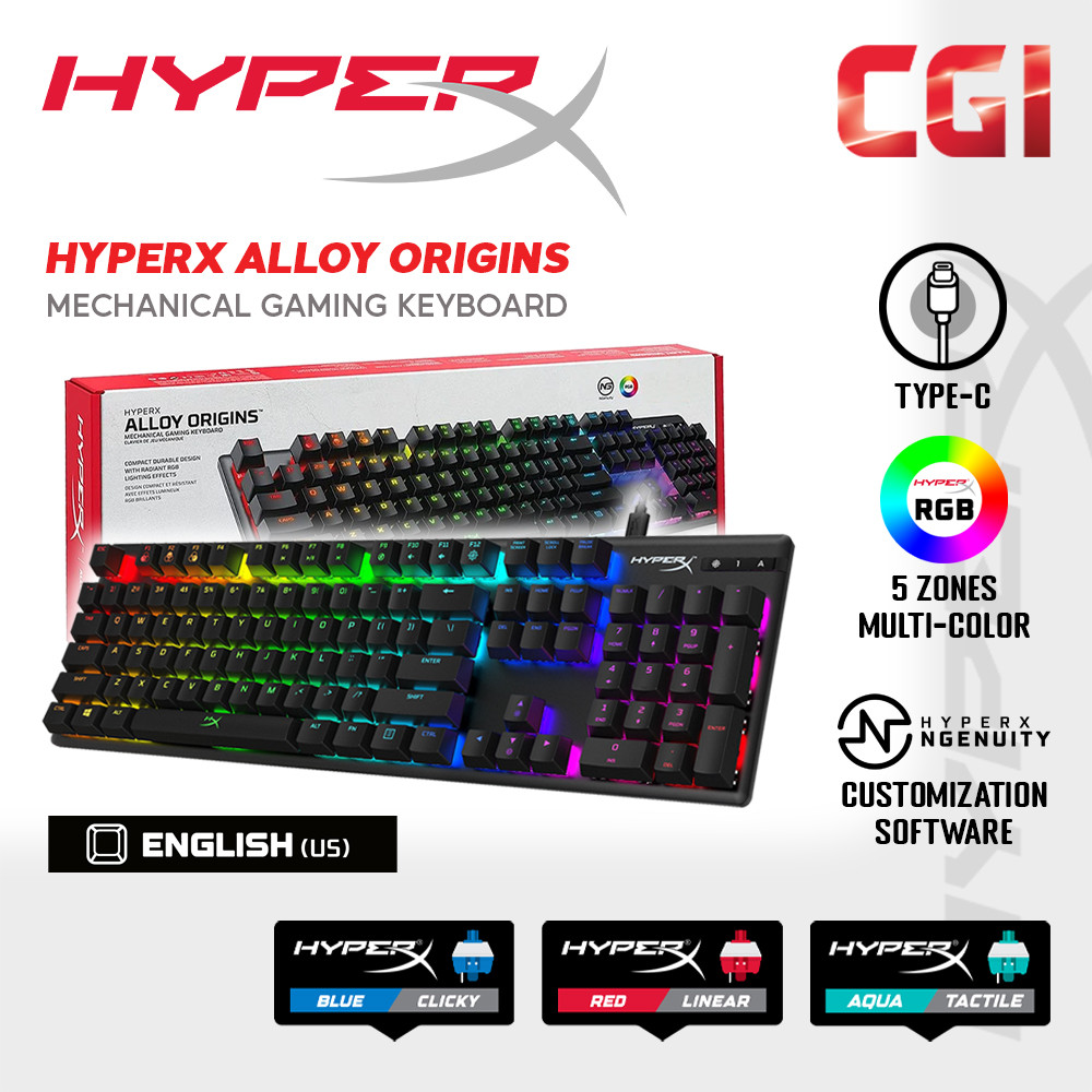 HyperX Alloy Origins Mechanical Red|Aqua|Blue Switch Wired Gaming Keyboard