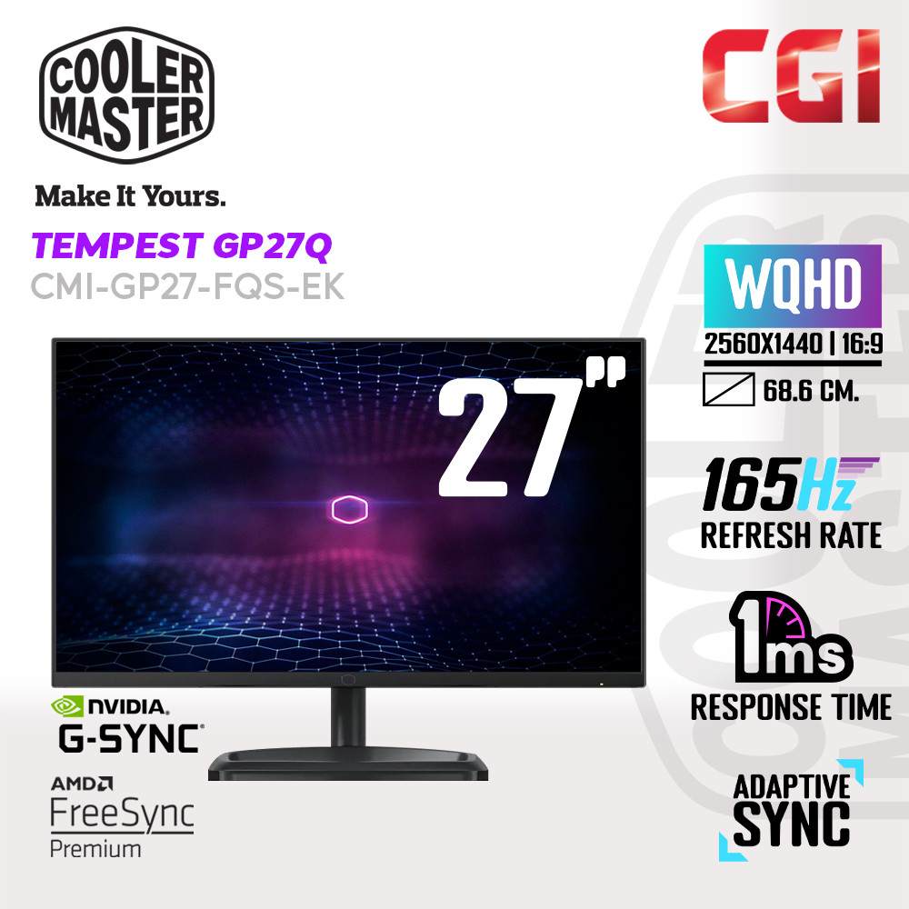 Cooler Master 27" Tempest GP27Q Quantum Dot Mini LED IPS QHD HDR1000 Adaptive Sync 165Hz 1ms HALO Ring Ergonomic Gaming Monitor