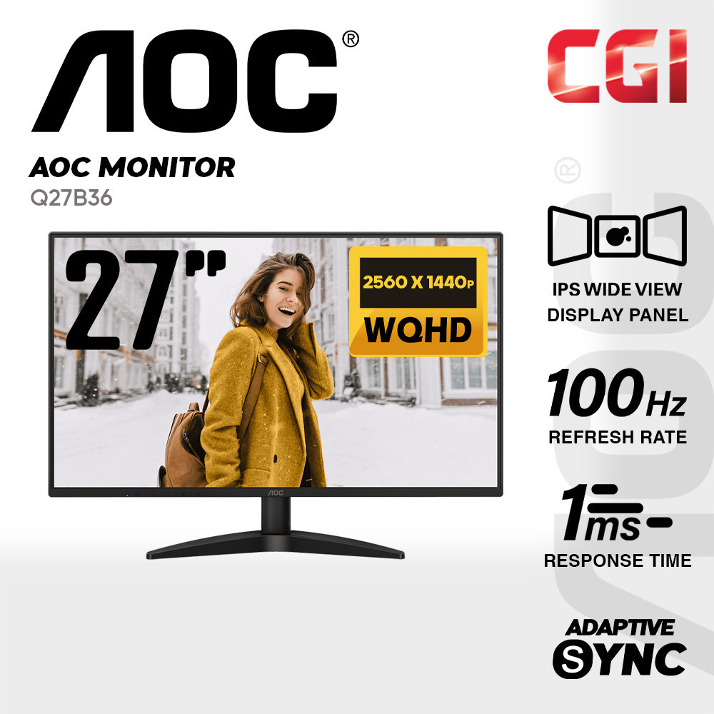 AOC 27" Q27B36 IPS QHD Adaptive Sync 100Hz 1ms 3-Sided Frameless B36 Monitor