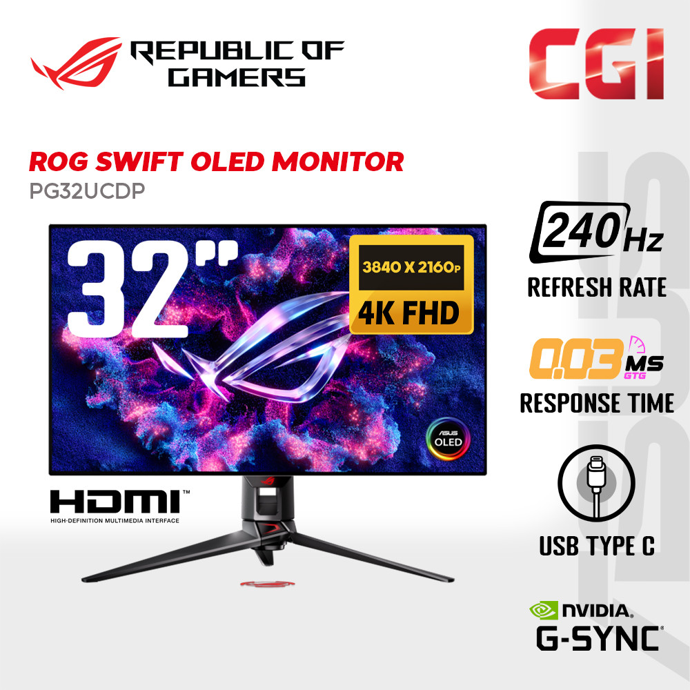 Asus 31.5" PG32UCDP ROG Swift WOLED 4K 240Hz / FHD 480Hz Display HDR400 Delta E<2 G-Sync  0.03ms Heatsink USB-C Gaming Monitor