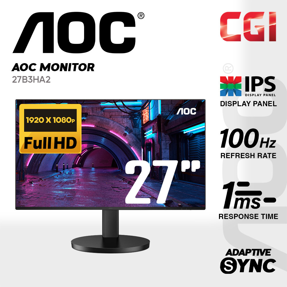 AOC 27" 27B3HA2 IPS FHD Adaptive Sync 100Hz 1ms Build-In Speaker Frameless Monitor
