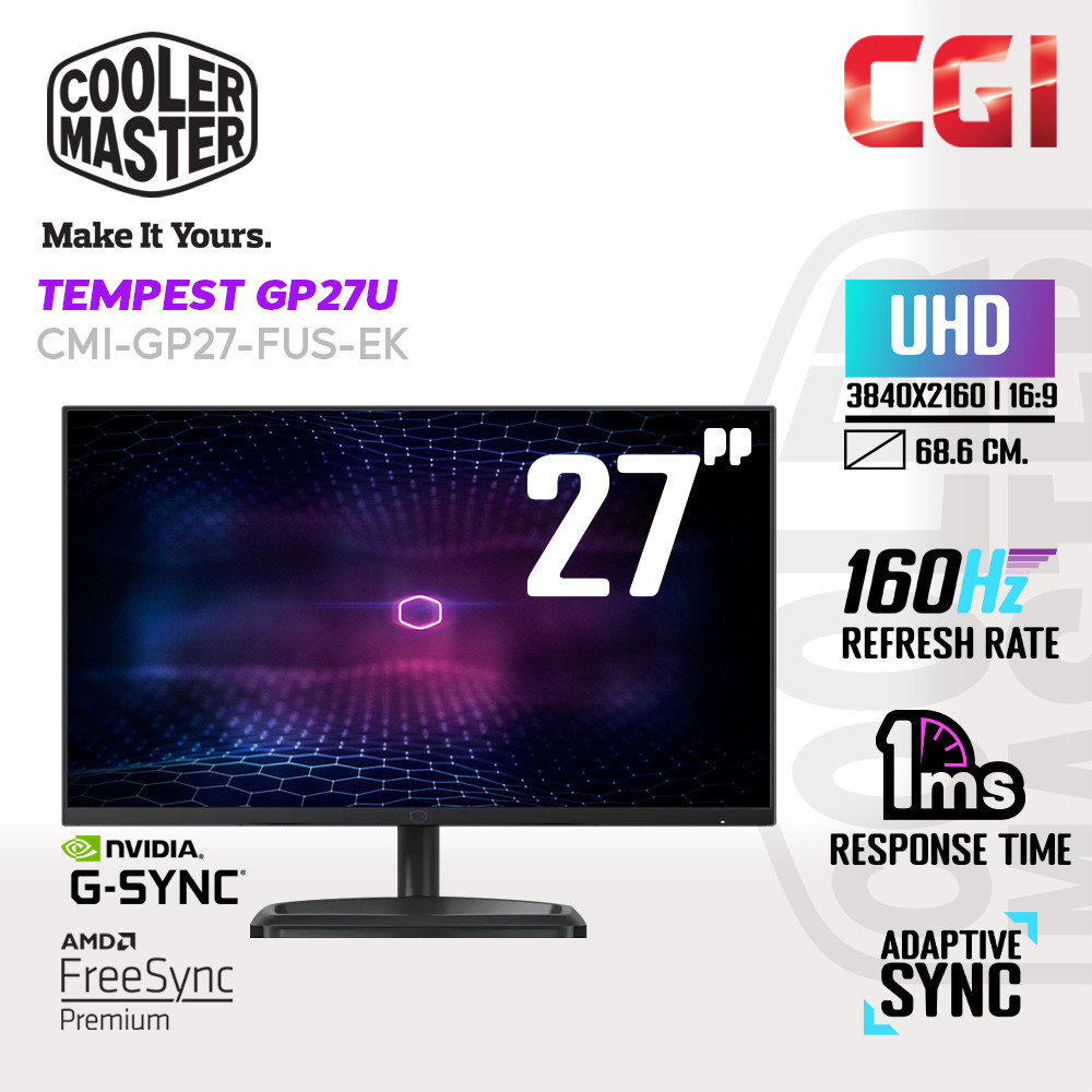 Cooler Master 27" Tempest GP27U Quantum Dot Mini LED IPS 4K UHD HDR1000 Adaptive Sync 160Hz 1ms HALO Ring Ergonomic Gaming Monitor
