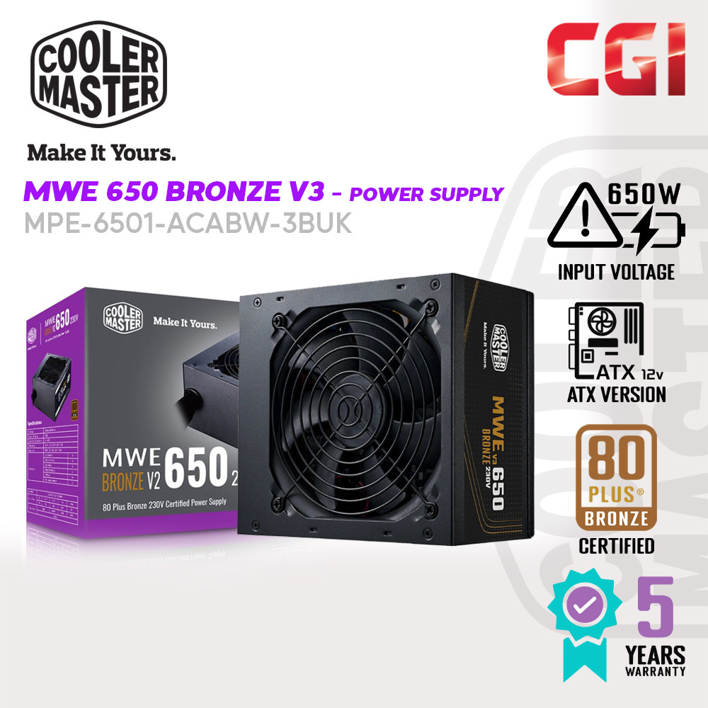 Cooler Master MWE 650 Bronze 80 Plus Certified V3 230V Power Supply PSU - MPE-6501-ACABW-3BUK