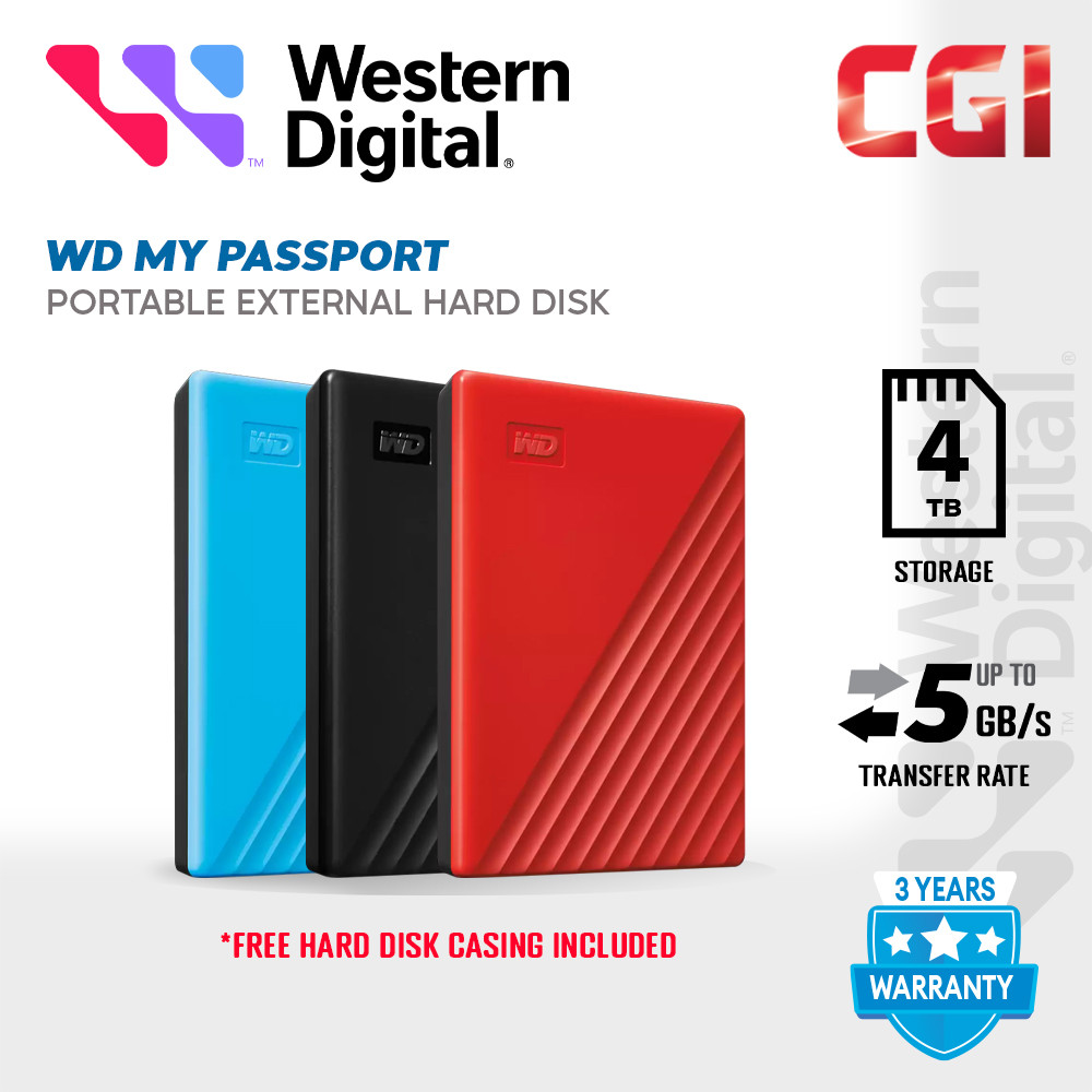 Western Digital 4TB My Passport USB 3.2 Portable Slim External Hard Drive - Black (WDBPKJ0040BBK-WESN)