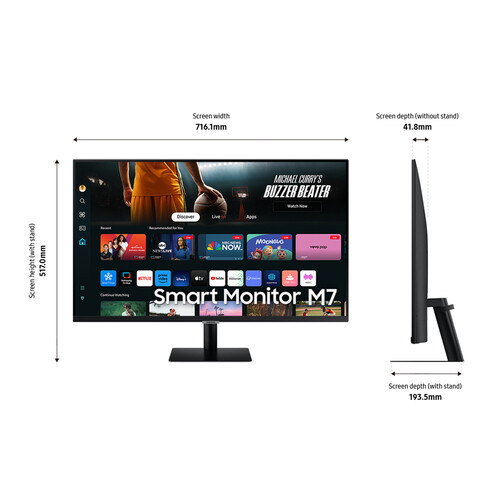 Samsung 32" M7 LS32DM700UEXXS VA 4K UHD HDR10 Tizen Build In Speaker Solarcell Remote Smart Monitor