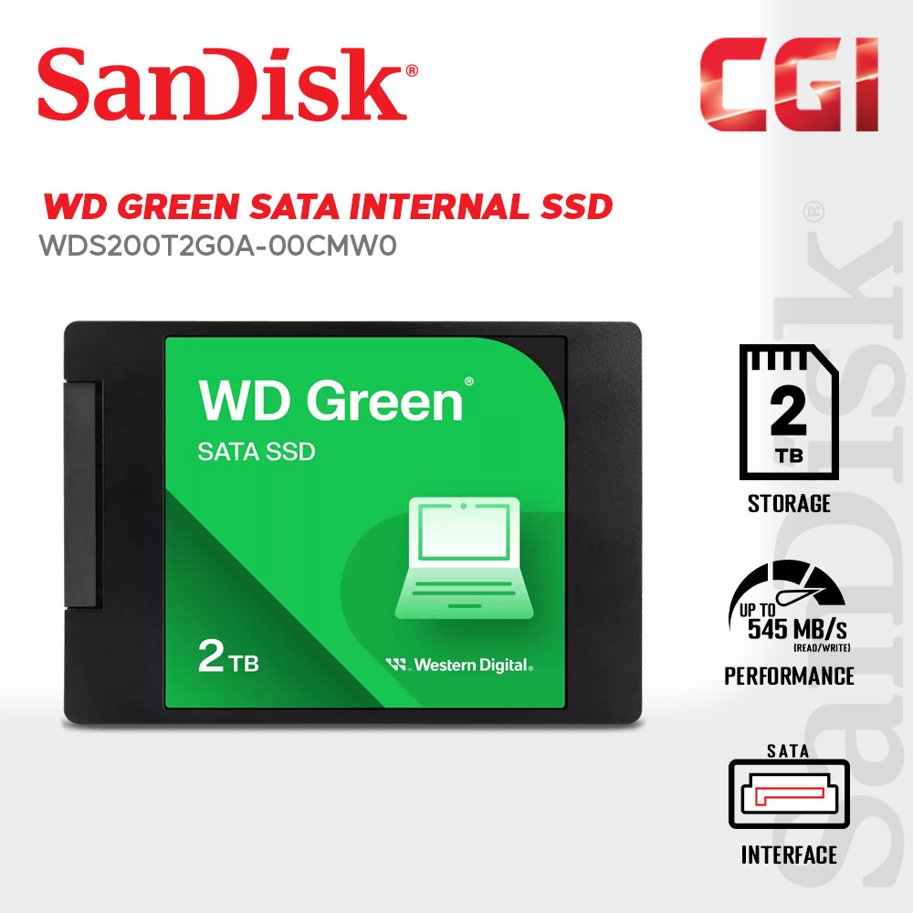 Western Digital 2TB 2.5" Cased 545MB/s Green SATA SSD - WDS200T2G0A-00CMW0