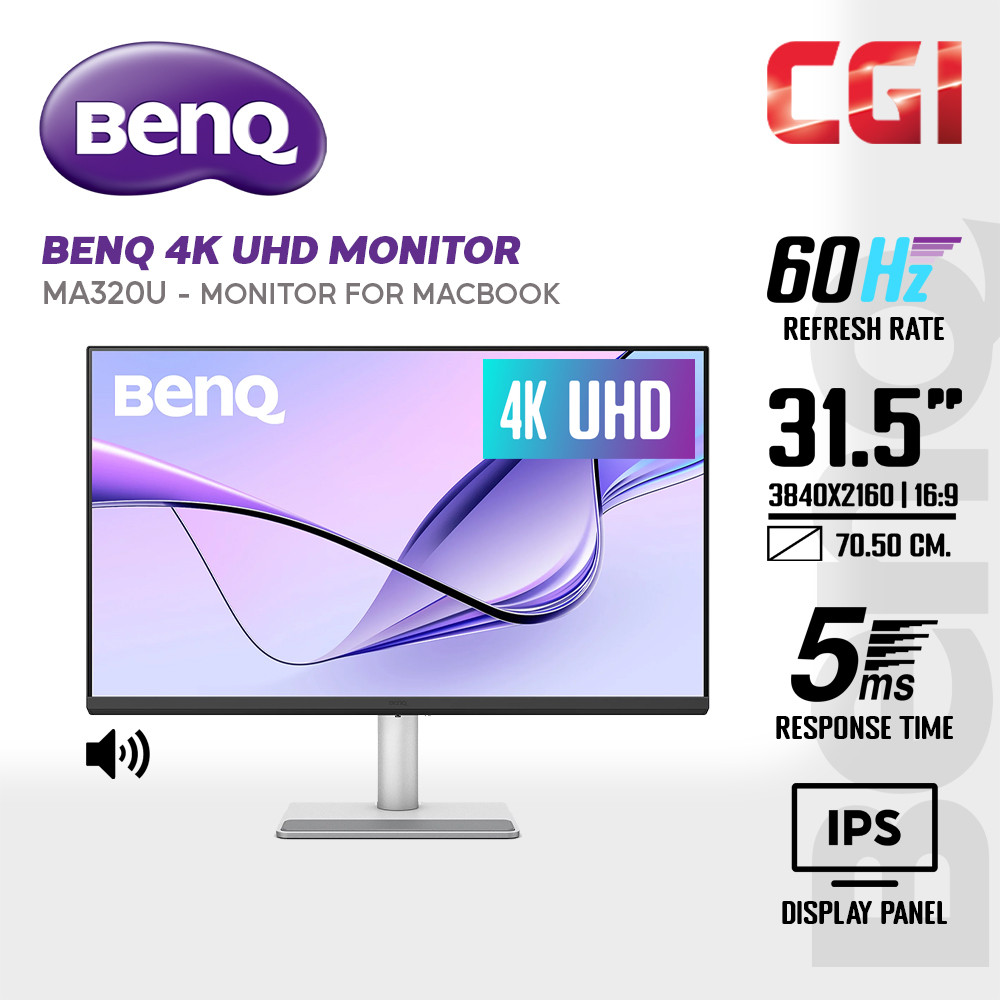 BenQ 31.5" MA320U IPS 4K UHD HDR600 60Hz 5ms Built-In Speaker PD90W USB-C Ergonomic Monitor For Macbooks