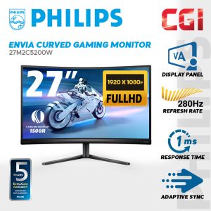 Philips 27" 27M2C5200W Evnia 5000 Fast VA FHD HDR10 Adaptive Sync 280Hz 0.3ms Compact ErgoBase Curved Gaming Monitor