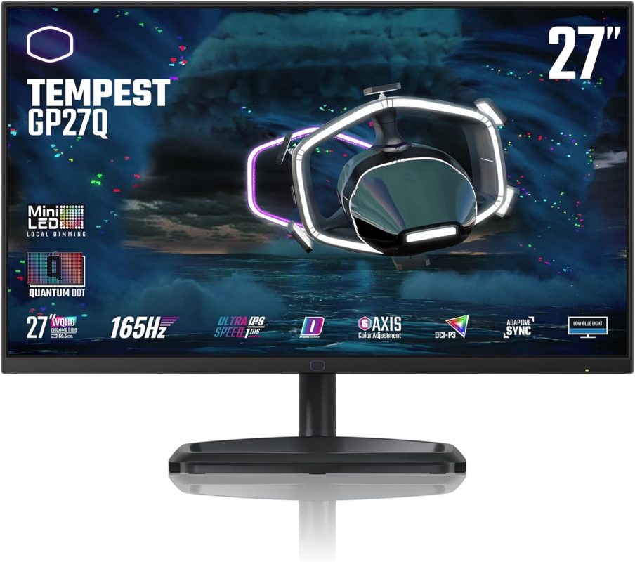 Cooler Master 27" Tempest GP27Q Quantum Dot Mini LED IPS QHD HDR1000 Adaptive Sync 165Hz 1ms HALO Ring Ergonomic Gaming Monitor