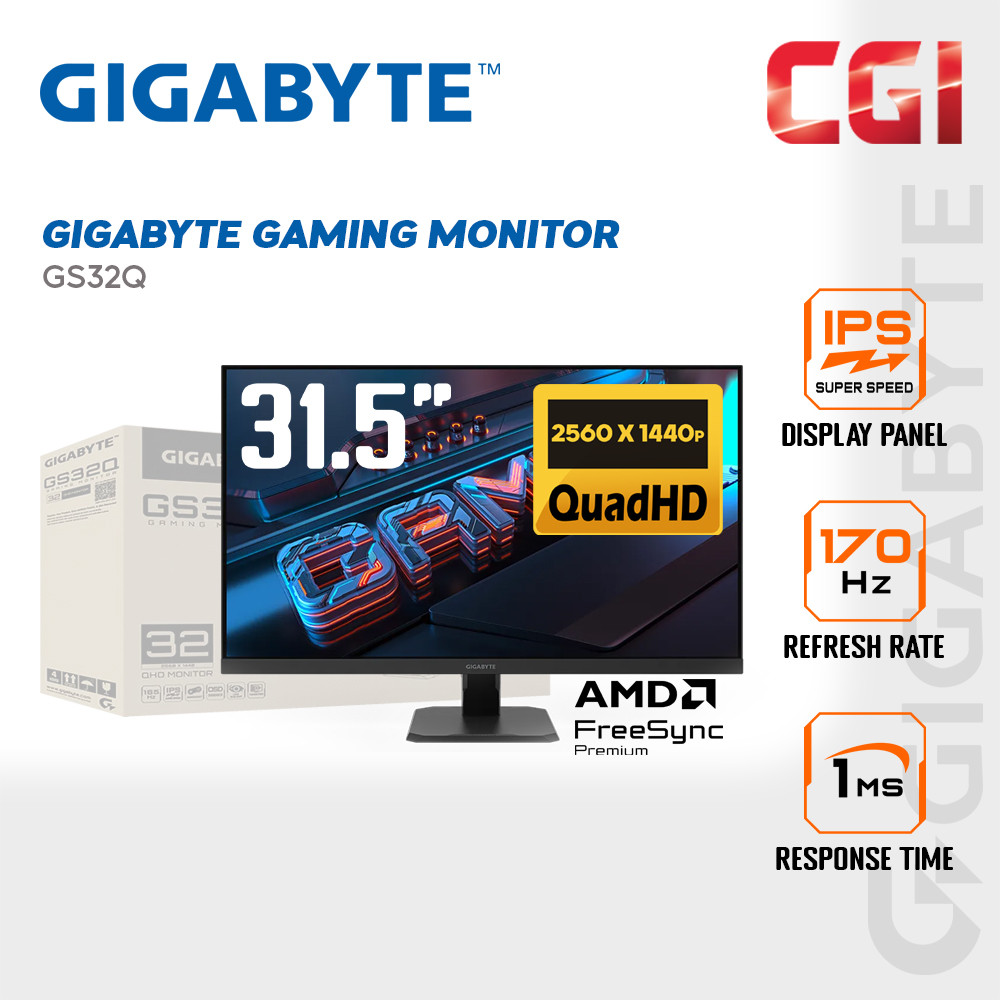 Gigabyte 31.5" GS32Q Superspeed IPS QHD Freesync Premium Adaptive Sync 170Hz 1ms Gaming Monitor