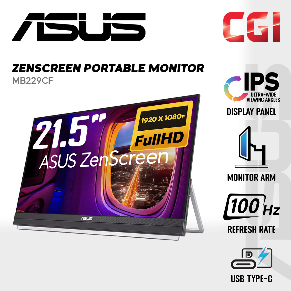 Asus 22" Zenscreen MB229CF IPS FHD 100Hz 2.1 Sub-woofer USB-C PD60W C-Clamp Ultraslim Monitor
