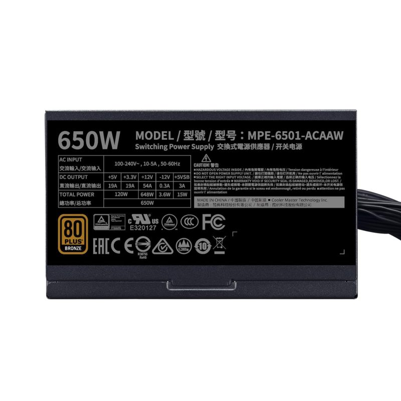 Cooler Master MWE 650 Bronze 80 Plus Certified V3 230V Power Supply PSU - MPE-6501-ACABW-3BUK