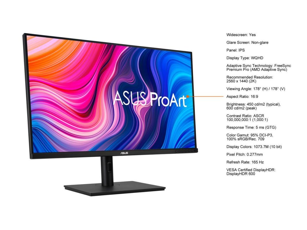 Asus 32" Proart PA328CGV IPS WQHD Freesync Premium 165Hz 600nits HDR 95% DCI-P3 100% sRGB/Rec.709 ?E < 2 USB-C C-Clamp Ergonomic Monitor