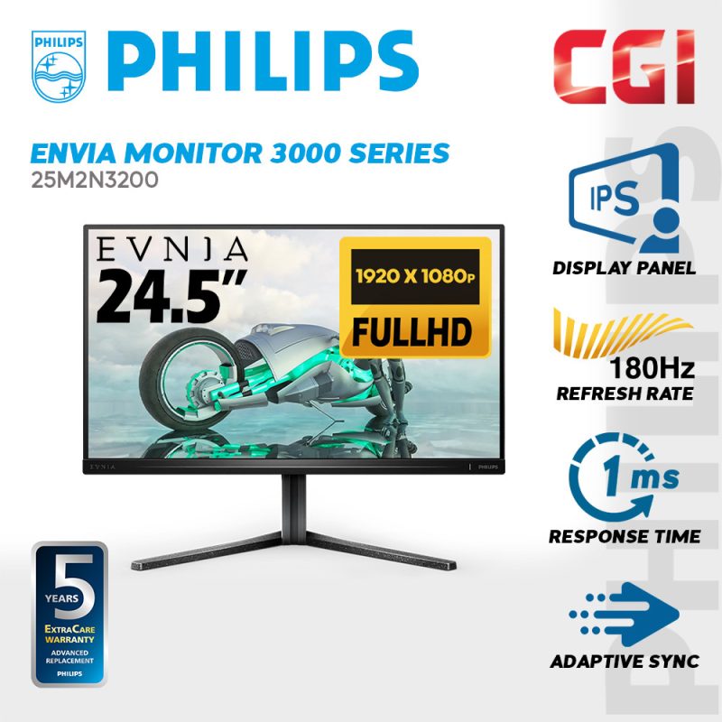 Philips 24.5" 25M2N3200 Evnia IPS FHD HDR10 Adaptive Sync 180Hz 1ms Compact Ergo Gaming Monitor