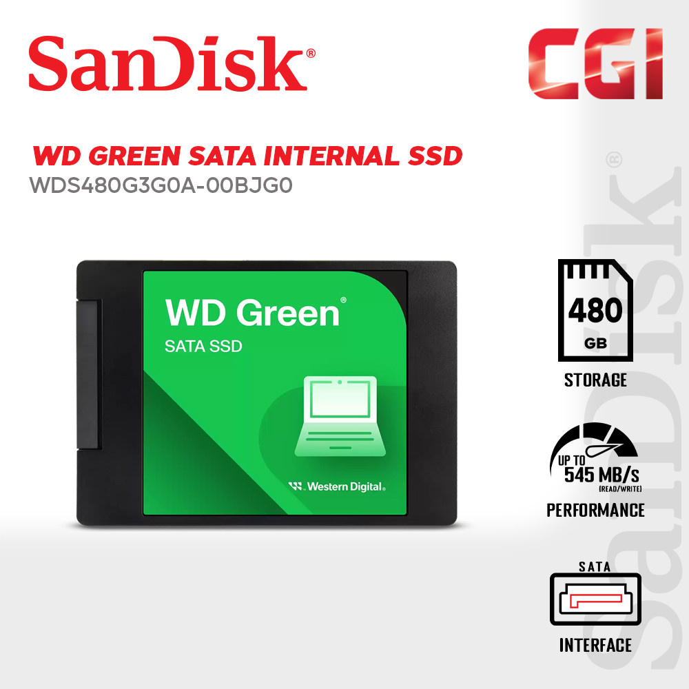 Western Digital 480GB 2.5" Cased 545MB/s Green SATA SSD - WDS480G3G0A-00BJG0