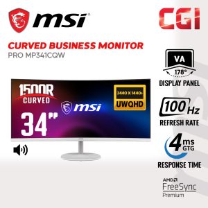 MSI 34" MP341CQW VA UWQHD Freesync 100Hz 1ms Built-In Speaker Curved Business Productivity Gaming Monitor