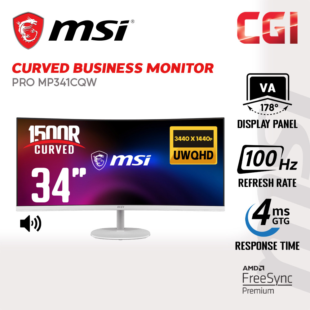 MSI 34" MP341CQW VA UWQHD Freesync 100Hz 1ms Built-In Speaker Curved Business Productivity Gaming Monitor