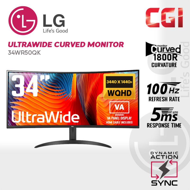 LG 34" 34WR50QK VA QHD HDR10 100Hz 5ms 21:9 Curved UltraWide? Monitor
