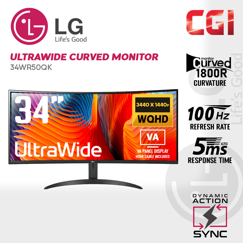 LG 34" 34WR50QK VA QHD HDR10 100Hz 5ms 21:9 Curved UltraWide? Monitor