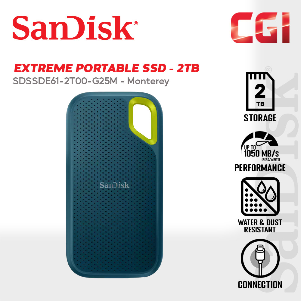 Sandisk 2TB 1050MB/s USB 3.2 Portable Extreme SSD - Monterey (SDSSDE61-2T00-G25)