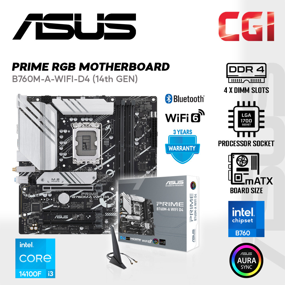 Asus Prime B760M-A-WIFI D5 DDR4 Wi-Fi 6 AuraSync LGA1700 Ai Computing Motherboard