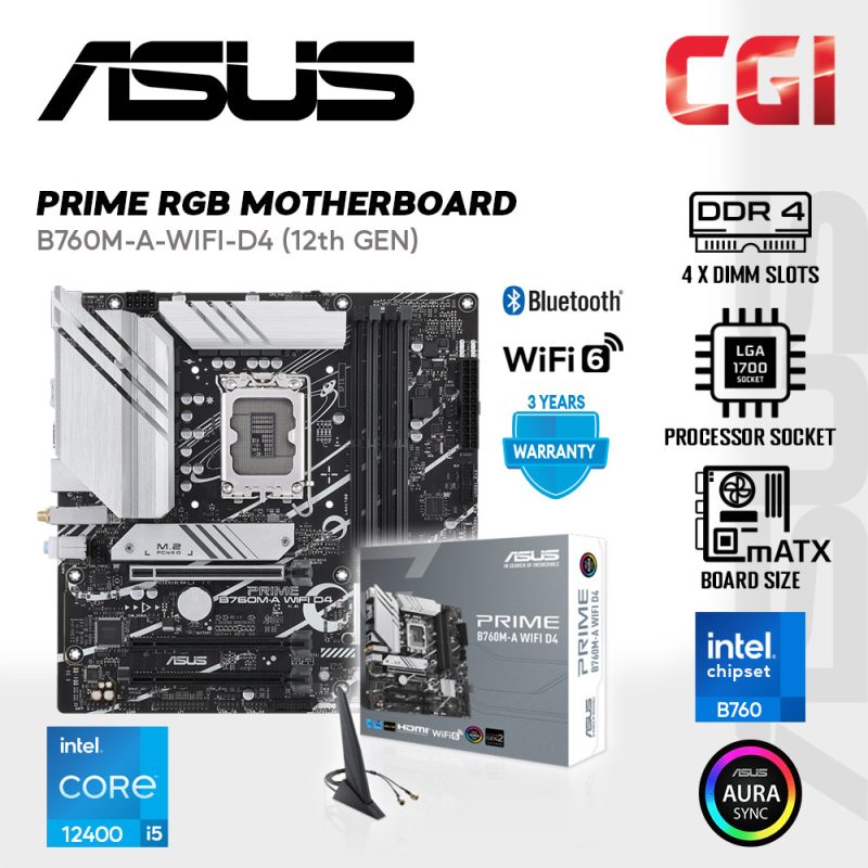 Asus Prime B760M-A-WIFI D5 DDR4 Wi-Fi 6 AuraSync LGA1700 Ai Computing Motherboard