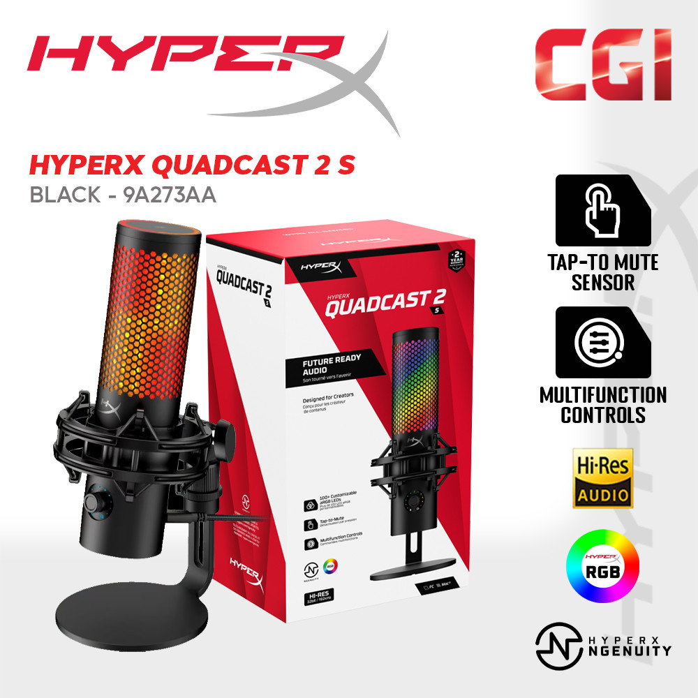 HyperX Quadcast 2 S Multifunctional Knob Shock Mount USB aRGB Gaming Microphone - 9A273AA