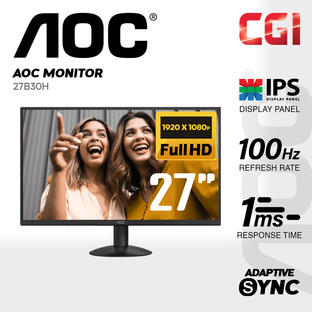 AOC 27" 27B30H IPS FHD Adaptive Sync 100Hz 1ms Frameless Gaming Monitor