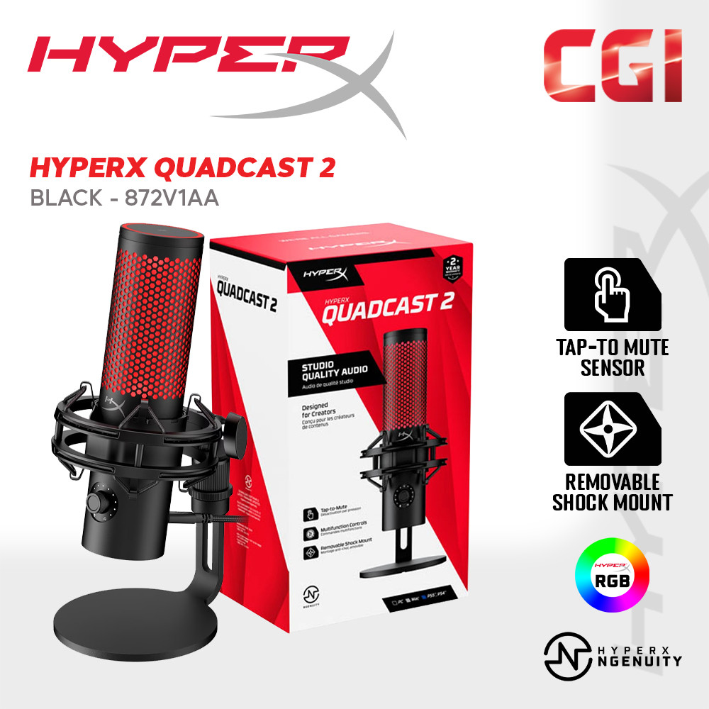 HyperX Quadcast 2 Hi-Res Studio Shock Mount USB Gaming Microphone - 872V1AA