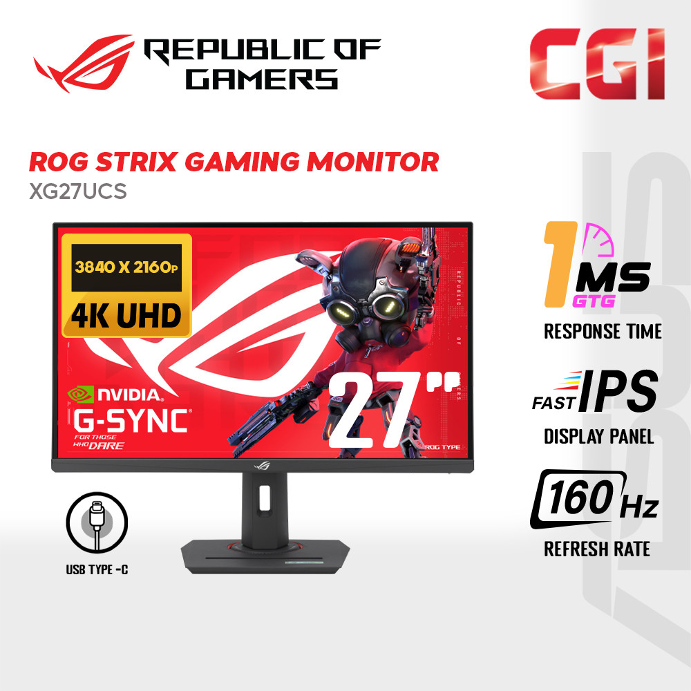 Asus 27" ROG Strix XG27UCS Fast IPS 4K UHD HDR400 G-Sync Freesync Premium 160Hz 1ms USB-C Ergonomic Gaming Monitor