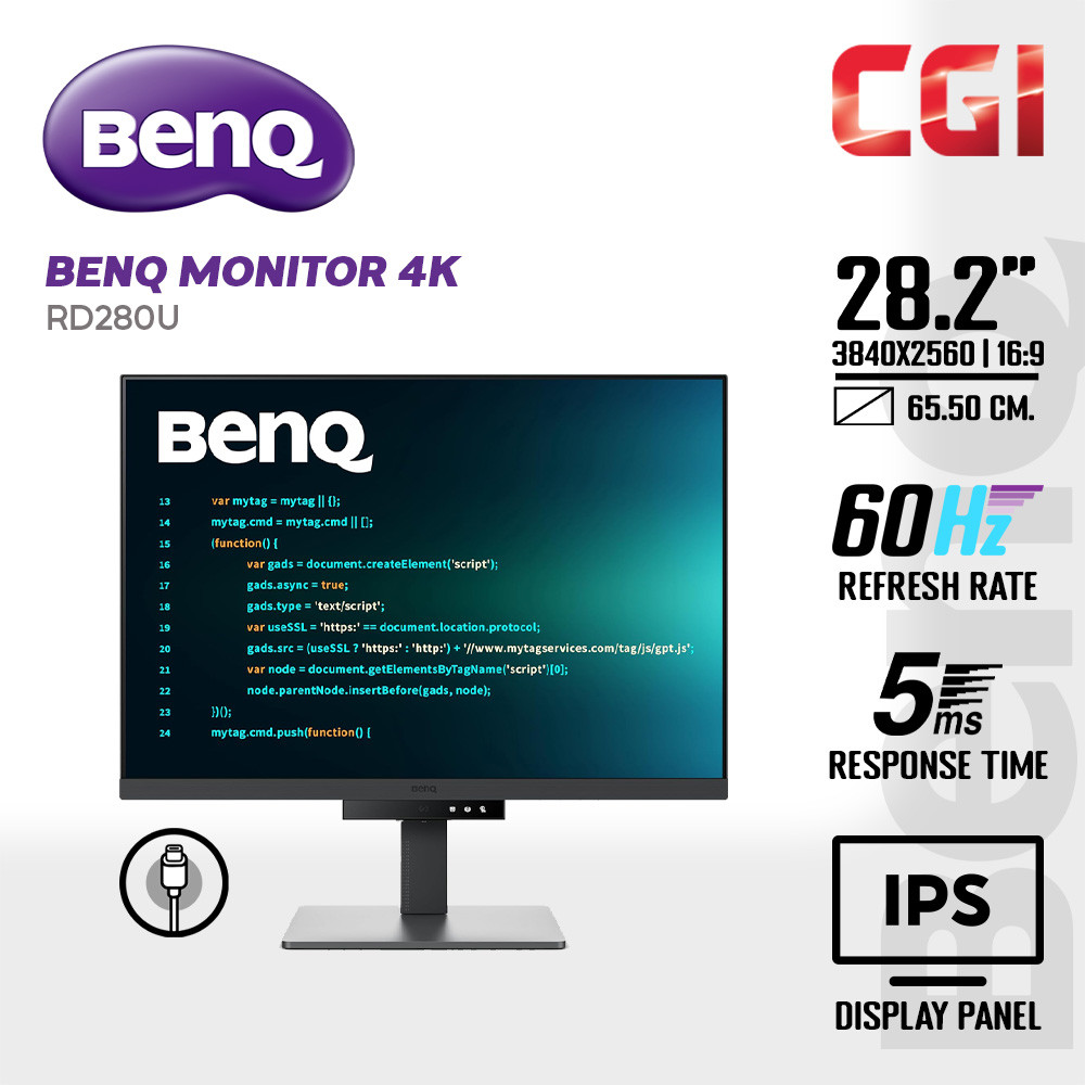 BenQ 28.2" RD280U IPS 4K+ HDR10 HDR400 60Hz 5ms Daisy Chain USB-C Backlight MoonHalo Build-IOn Speaker Ergonomic Programming Monitor