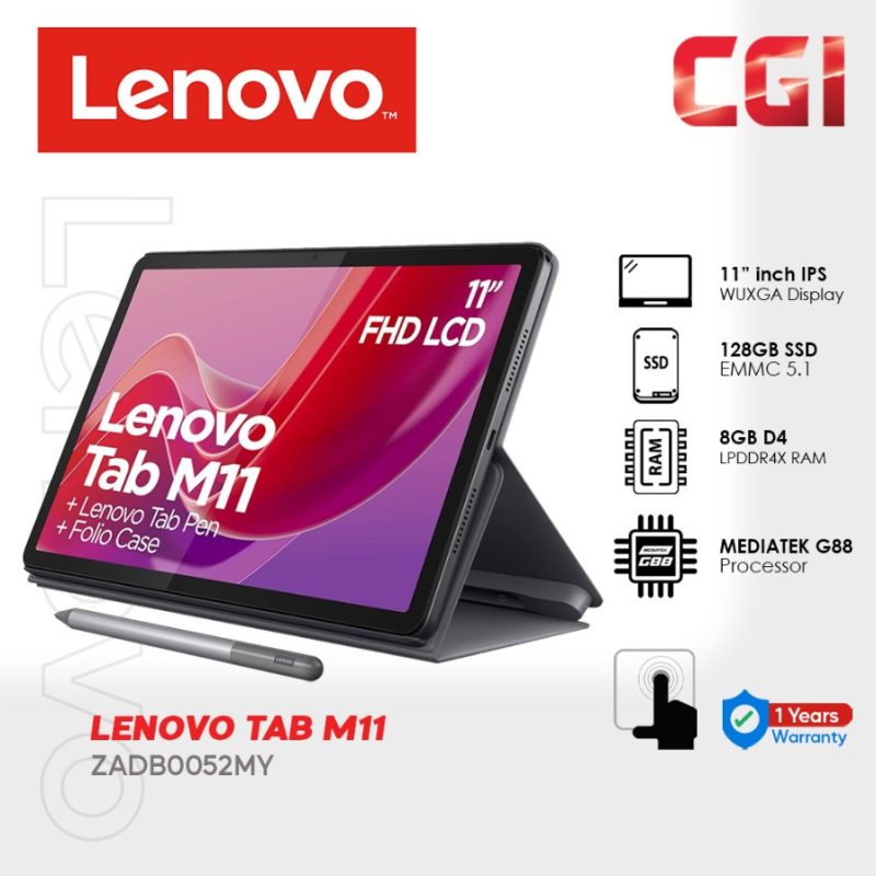 Lenovo 11" ZADB0052MY Tab M11 Multi-Touch 128GB Tablet with Folio Case and Pen