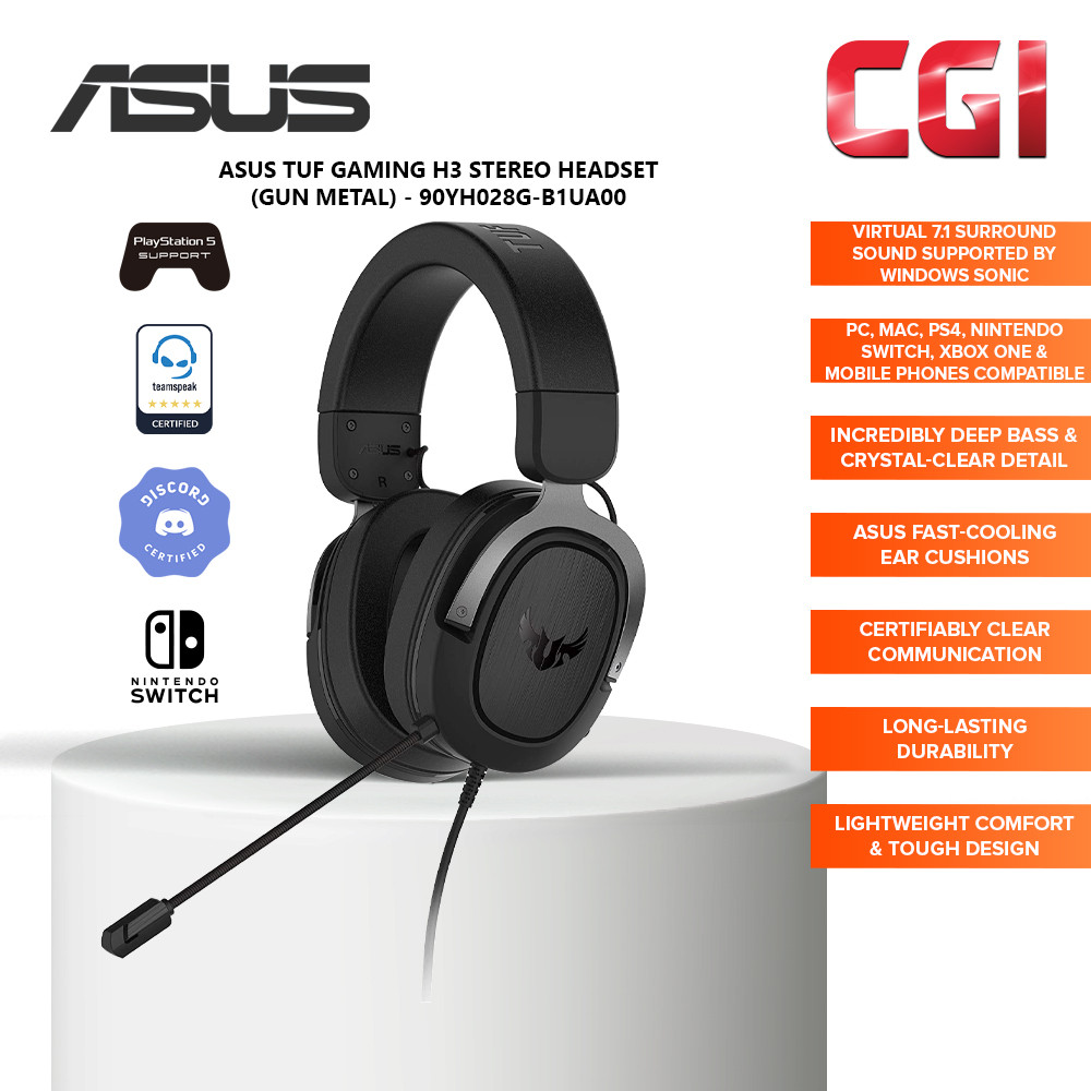 Asus TUF Gaming H3 7.1 Surround Sound Gaming Headset for PC, PS4, Xbox One and Nintendo Switch - GUN METAL (90YH028G-B1UA00)