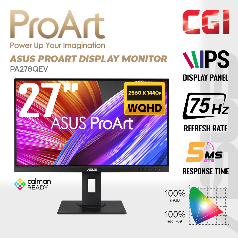 Asus 27" Proart PA278QEV IPS WQHD ?E < 2 Adaptive Sync 75Hz Mini DP Ergonomic Color Accuracy Monitor