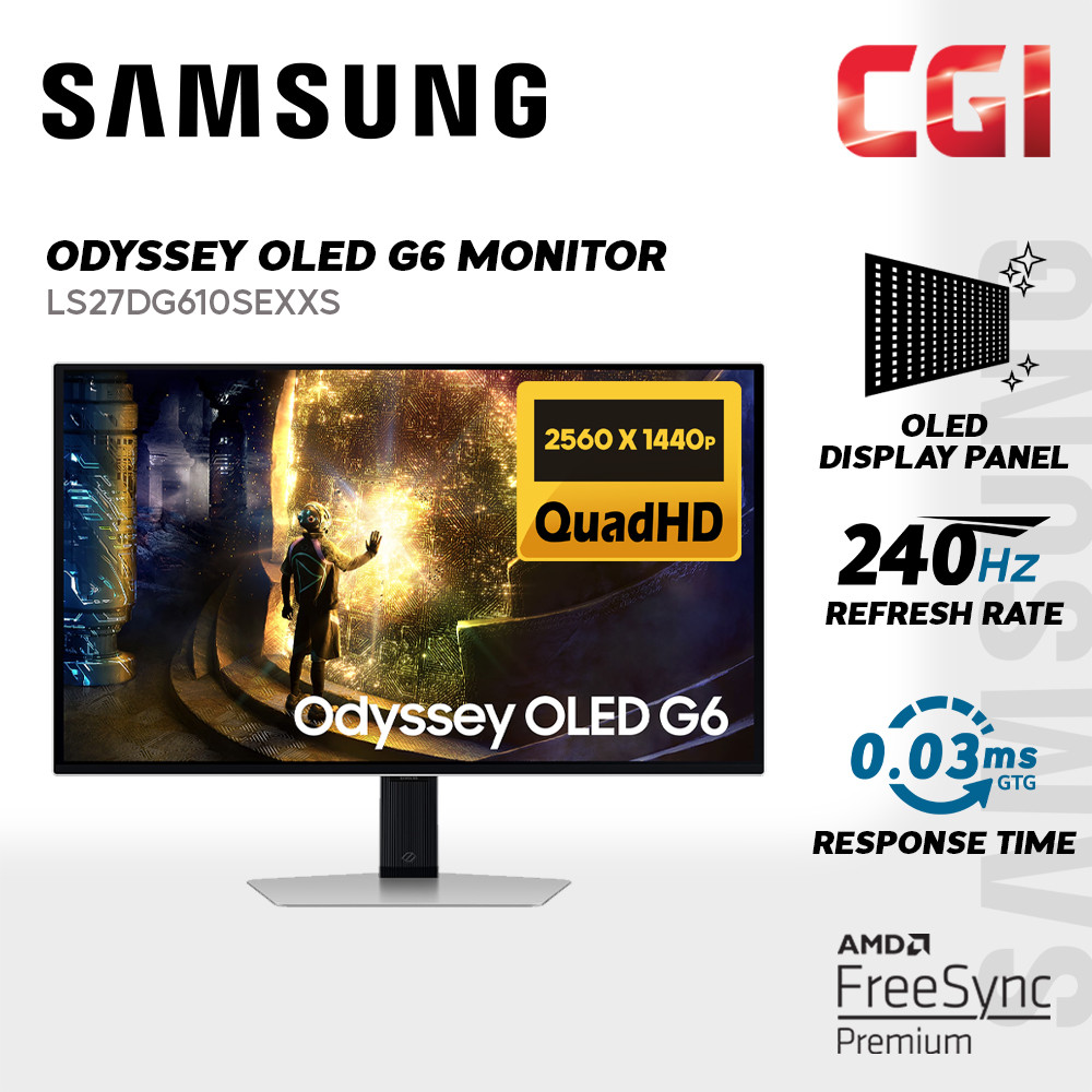 Samsung 27" Odyssey OLED G6 G61SD QHD HDR10+ Freesync Premium Pro 240Hz 0.03ms Ergonomic Gaming Monitor